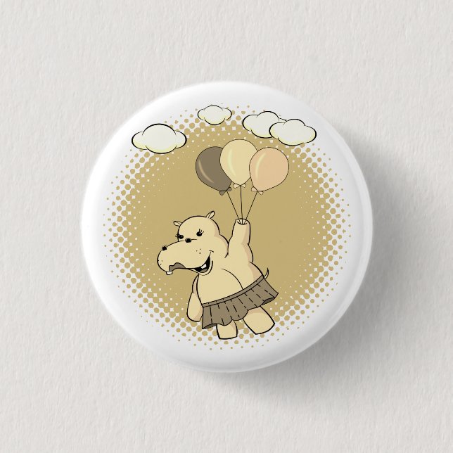 Cute Cartoon Hippo Flying With Balloons 3 Cm Round Badge (Front)