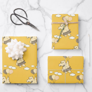Cute Cartoon Hippo Flying With Balloons Wrapping Paper Sheet