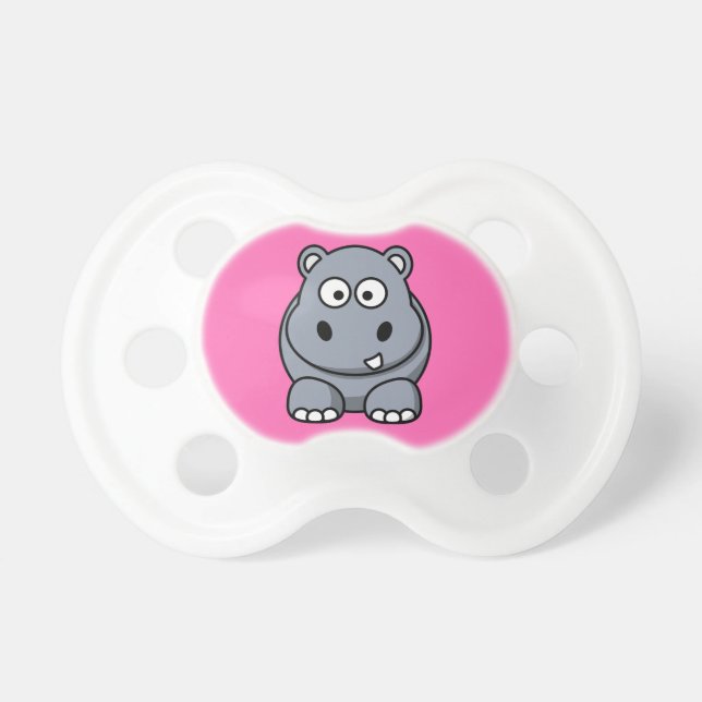 Cute Cartoon Hippo Hot Pink Pacifier (Front)