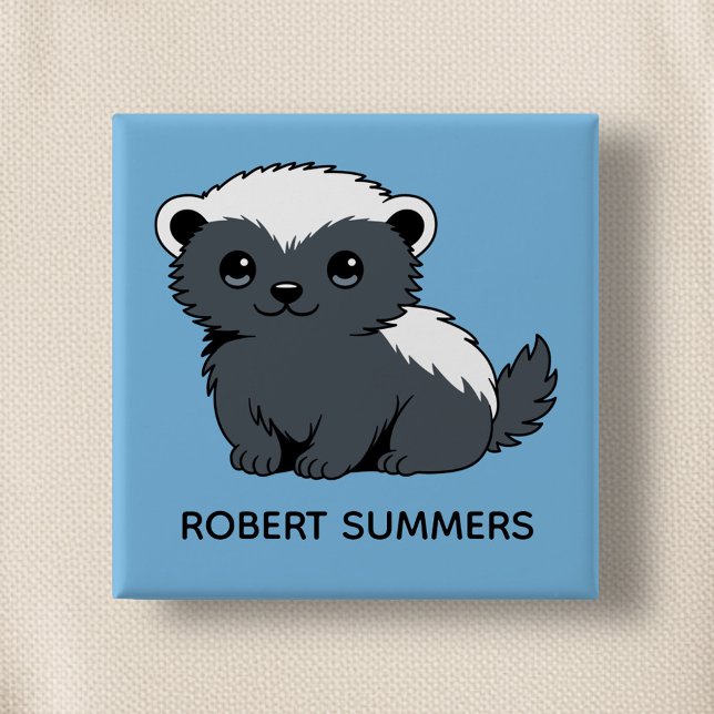 Cute Cartoon Honey Badger Custom Name Blue 15 Cm Square Badge (Creator Uploaded)