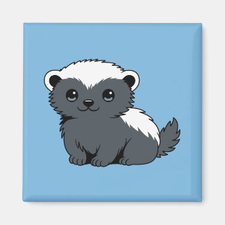 Cute Cartoon Honey Badger on Blue Magnet