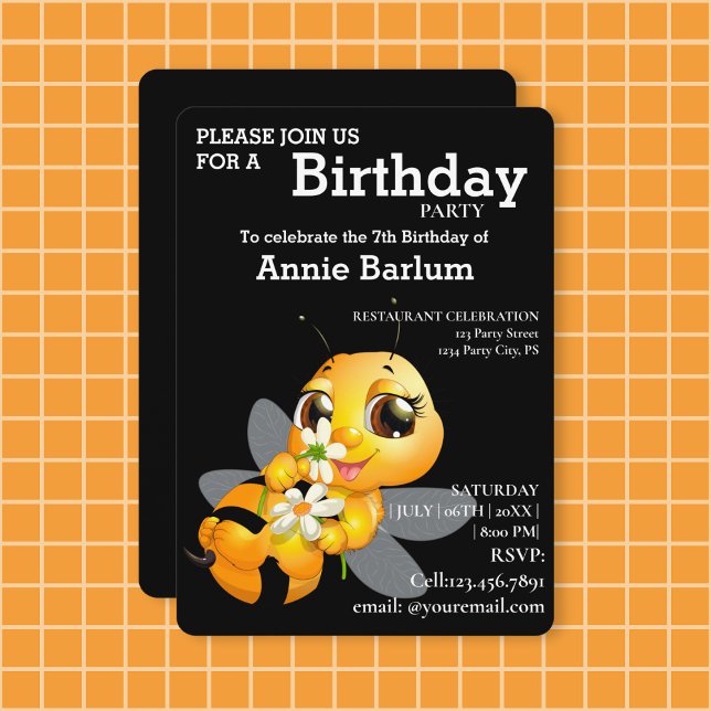 Cute Cartoon Honey Bee Birthday Party Invitation (Buzzing with Excitement for Your Birthday!)