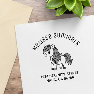 Cute Cartoon Horse Pony Arch Address Rubber Stamp