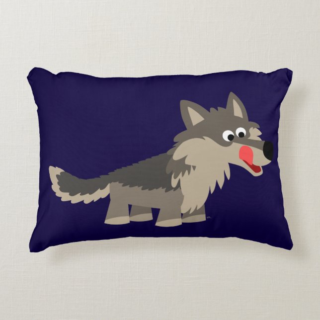 Cute Cartoon Hungry Wolf Accent Pillow (Front)