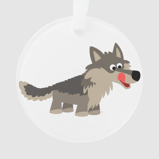 Cute Cartoon Hungry Wolf Acrylic Ornament (Front)
