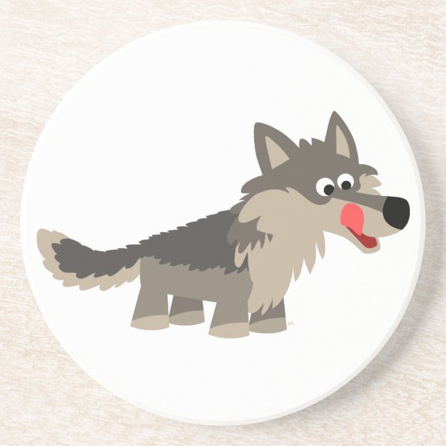 Cute Cartoon Hungry Wolf Coaster (Front)