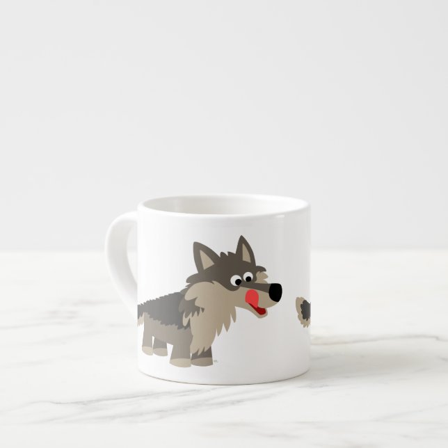 Cute Cartoon Hungry Wolf Espresso Mug (Front Left)