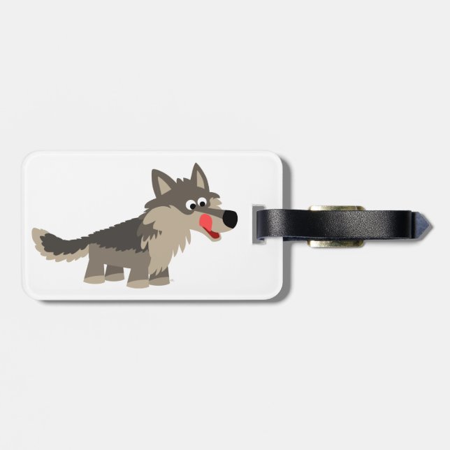 Cute Cartoon Hungry Wolf Luggage Tag (Back Horizontal)