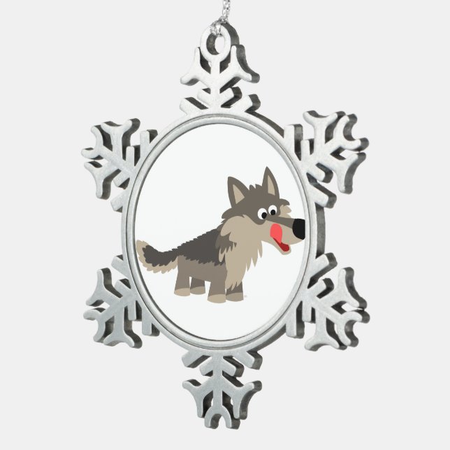 Cute Cartoon Hungry Wolf Pewter Ornament