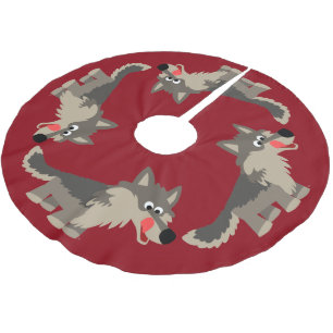 Cute Cartoon Hungry Wolf Tree Skirt