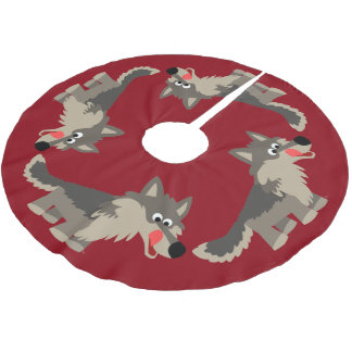 Cute Cartoon Hungry Wolf Tree Skirt