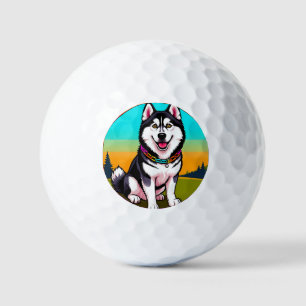 Cute Cartoon husky Dog with Collar Golf Balls