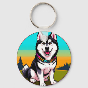 Cute Cartoon husky Dog with Collar Key Ring