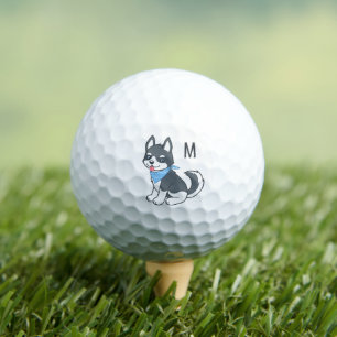 Cute Cartoon Husky Puppy Dog Monogram Initial Golf Balls