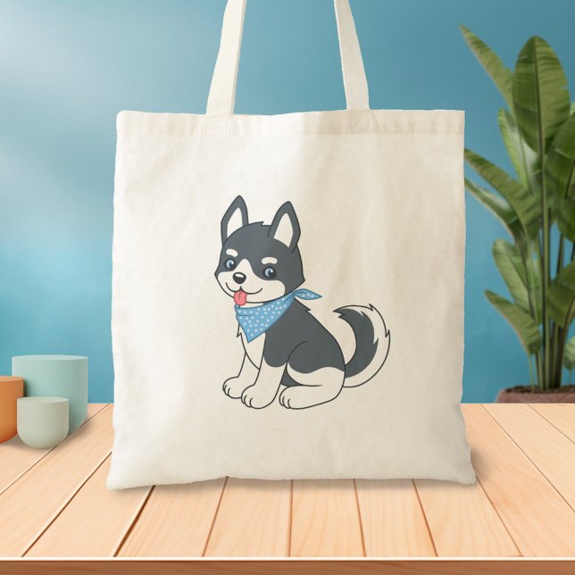 Cute Cartoon Husky Puppy Dog Tote Bag (Creator Uploaded)