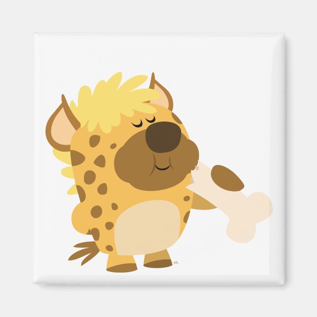 Cute Cartoon  Hyena Crushing a Bone Magnet (Front)