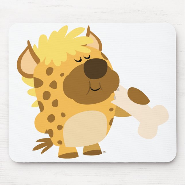 Cute Cartoon  Hyena Crushing a Bone Mousepad (Front)