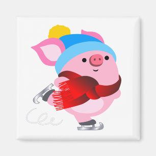 Cute Cartoon Ice Skating Pig Magnet