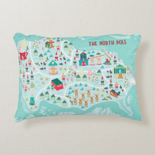 Cute Cartoon Illustrated North Pole Village Decorative Cushion