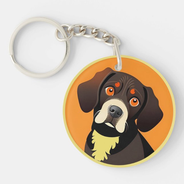 Cute Cartoon Illustration of a Puppy Key Ring (Front)