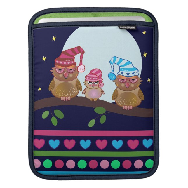 Cute cartoon iPad sleeve Sleepy Owl Family (Front Device)