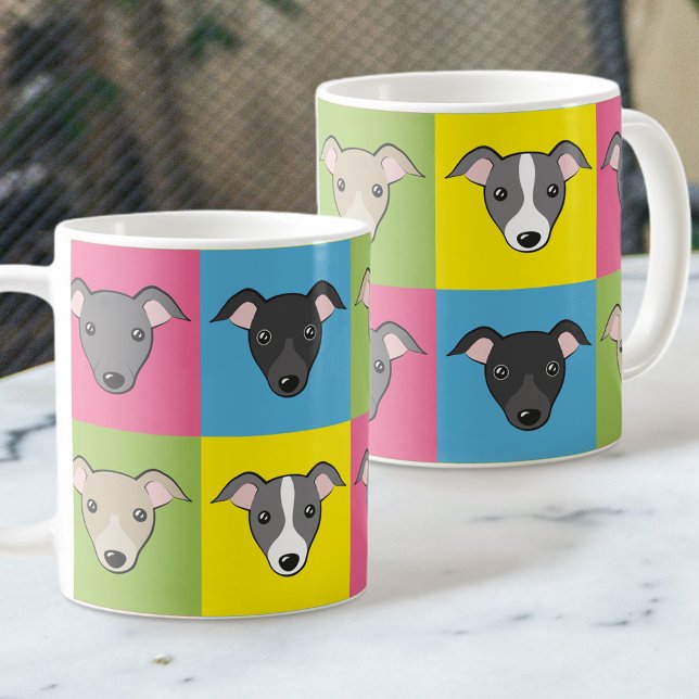 Cute cartoon Italian Greyhounds pop art pattern Coffee Mug (Creator Uploaded)