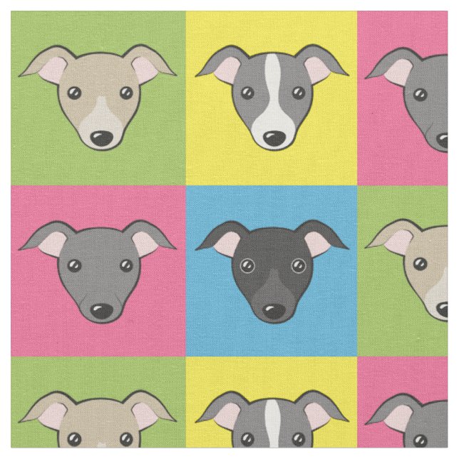 Cute cartoon Italian greyhounds pop art pattern Fabric (Close Up)