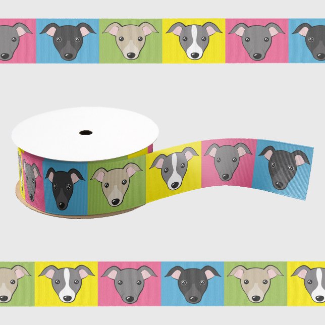 Cute cartoon Italian greyhounds pop art pattern Grosgrain Ribbon (Creator Uploaded)