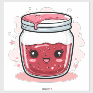 Cute Cartoon Jar of Berry Jam with Happy Expressio