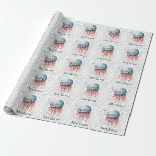 Cute Cartoon Jellyfish Bubbles Neutral Baby Shower Wrapping Paper