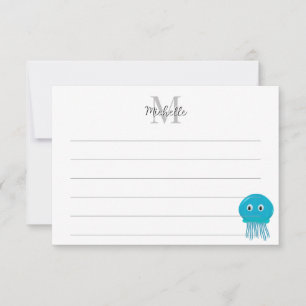 Cute Cartoon Jellyfish Custom Lined Monogram Card