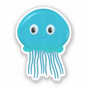Cute Cartoon Jellyfish In Blue Ocean
