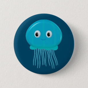 Cute Cartoon Jellyfish In Blue Ocean 6 Cm Round Badge