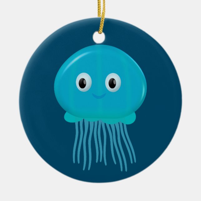 Cute Cartoon Jellyfish In Blue Ocean Ceramic Tree Decoration (Front)