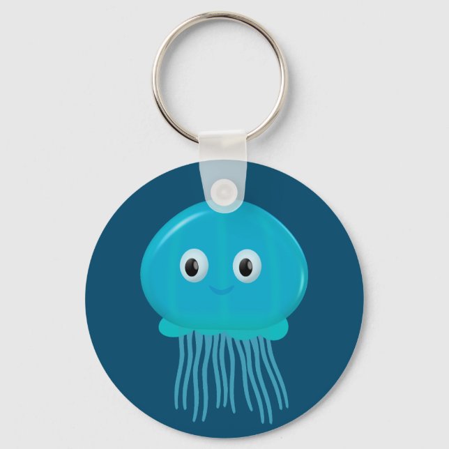 Cute Cartoon Jellyfish In Blue Ocean Key Ring (Front)