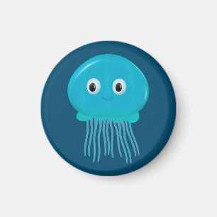 Cute Cartoon Jellyfish In Blue Ocean Magnet