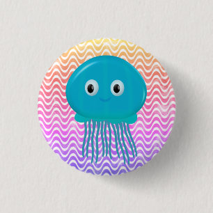 Cute Cartoon Jellyfish In Colourful Ocean 3 Cm Round Badge