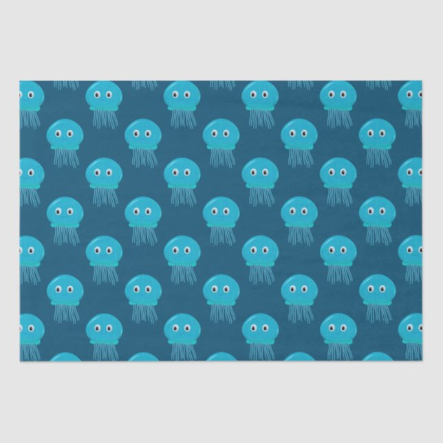 Cute Cartoon Jellyfish Pattern In Blue Ocean Tissue Paper (Front)
