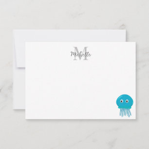 Cute Cartoon Jellyfish Personalized Monogram Card