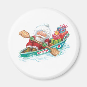 Cute Cartoon Jolly Santa Claus in a Row Boat Magnet