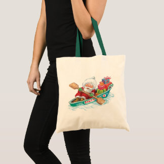 Cute Cartoon Jolly Santa Claus in a Row Boat Tote Bag