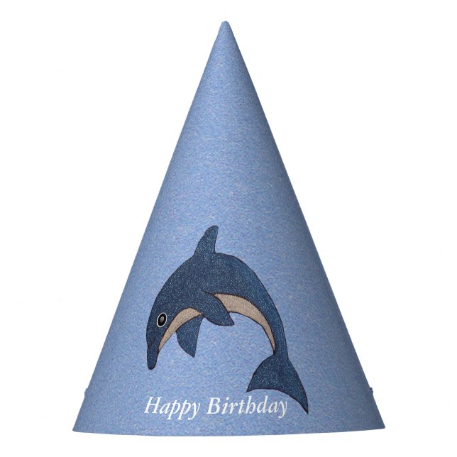 Cute Cartoon Jumping Birthday Blue White Dolphin Party Hat (Front)