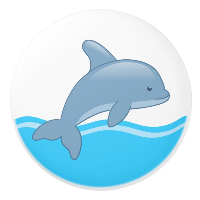 Cute Cartoon Jumping Dolphin Ceramic Knob (Front)