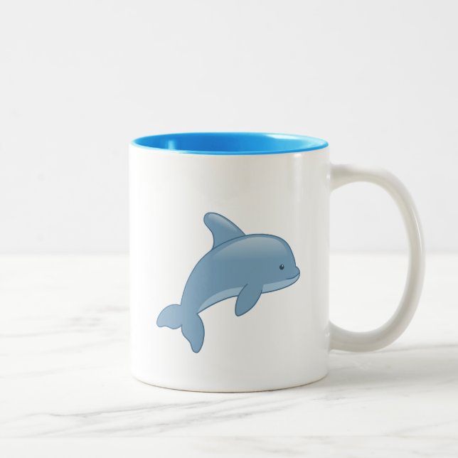 Cute Cartoon Jumping Dolphin Two-Tone Coffee Mug (Right)