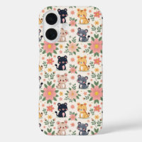 Cute Cartoon Jungle Cats and Flowers