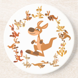 Cute Cartoon Kangaroos Mandala Coaster