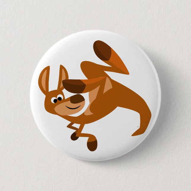 Cute Cartoon Kangaroo's Somersault Button Badge (Front)
