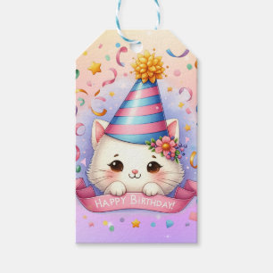 Cute Cartoon Kawaii Kitty Cat Happy Birthday Gift Tags
