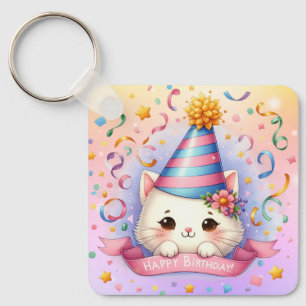 Cute Cartoon Kawaii Kitty Cat Happy Birthday  Key Ring