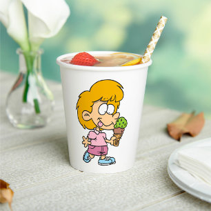 Cute Cartoon Kid Eating Ice Cream Cone Paper Cups